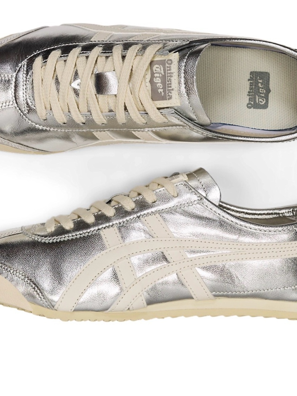 Onitsuka Tiger by Asics Metallic Silver and Cream Mexico 66 Sneakers - Picture 3 of 3